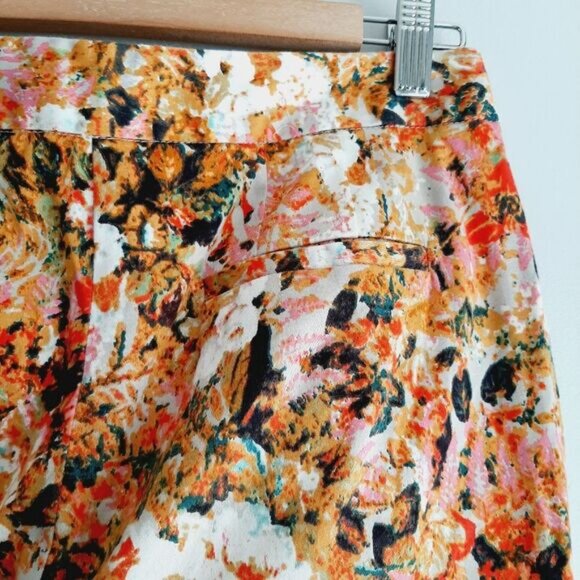 LINEA DOMANI / Crop Ankle Pants Abstract Multicolor Floral Tan Red Pink White 4 - Picture 12 of 15